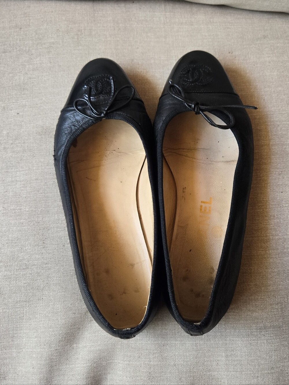 Chanel Vintage Ballet Flats Shoes Slippers Black Lambskin Leather Size 35.5 - Picture 9 of 16